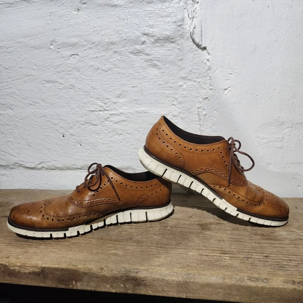 Cole Haan Zerogrand Wingtip Oxford Mens British Tan Leather Brogue Shoes Size 11